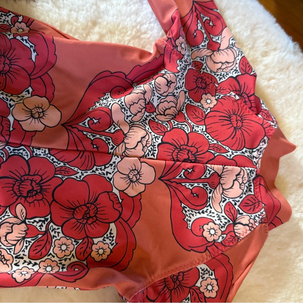 RARE Mini Rodini Red Floral Kids Swim Rashguard - Picture 2 of 6